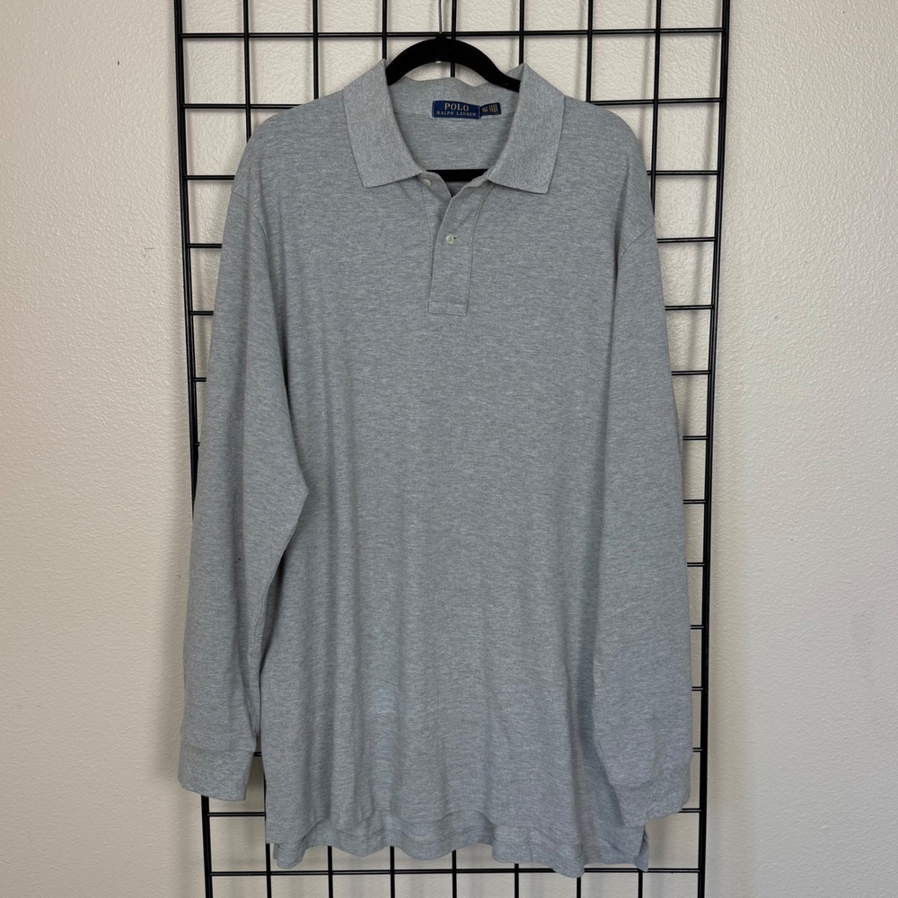 Polo Ralph Lauren Polo Shirt Men XLT Gray Long Sleeve Pique Cotton Preppy Casual